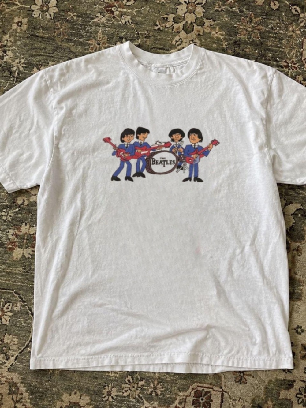 Gildan White Short-Sleeve Tee with Colorful Cartoon Band Graphic